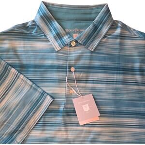 Hickey Freeman Golf Polo Shirt Striped Teal Turquoise NWT Size Large